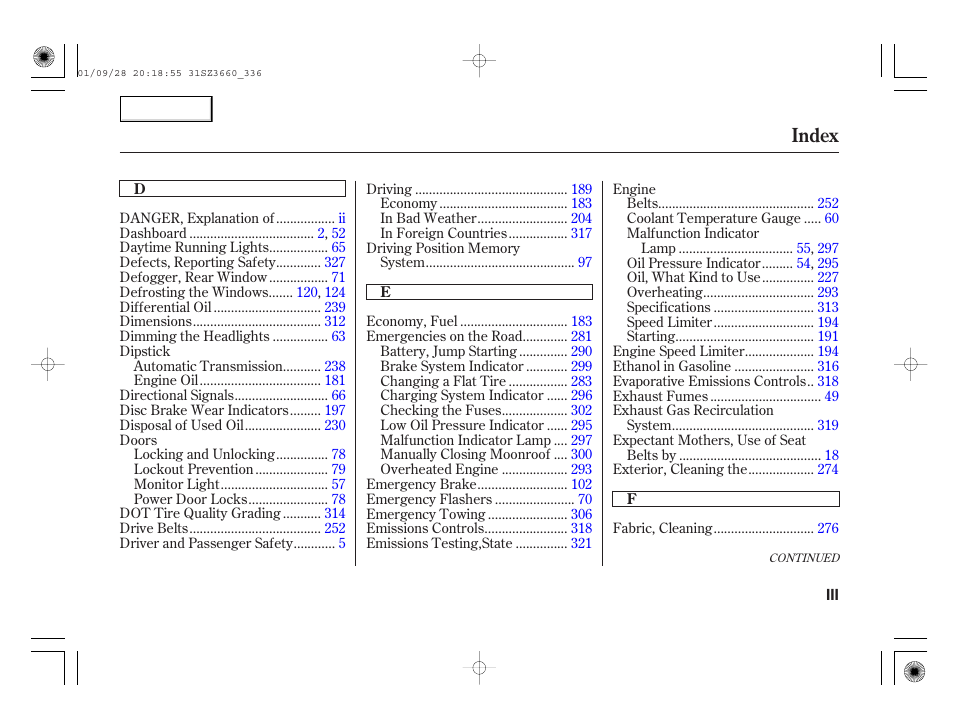 Index | Acura 2002 RL - Owner's Manual User Manual | Page 336 / 343