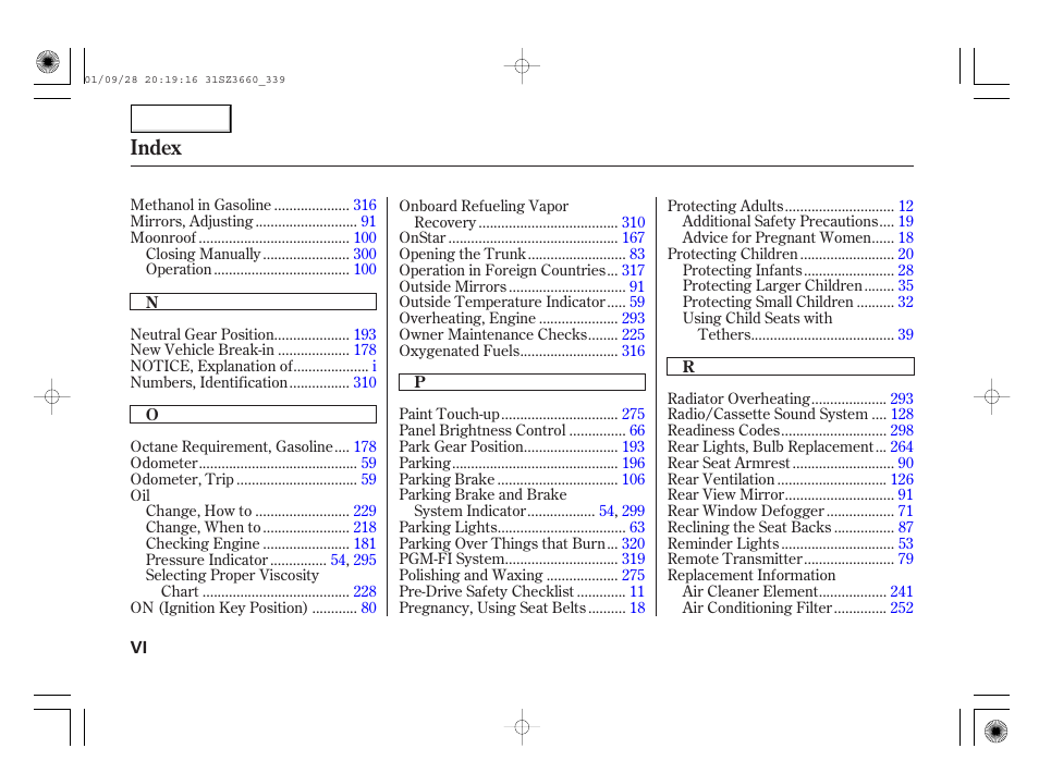 Index | Acura 2002 RL - Owner's Manual User Manual | Page 339 / 343