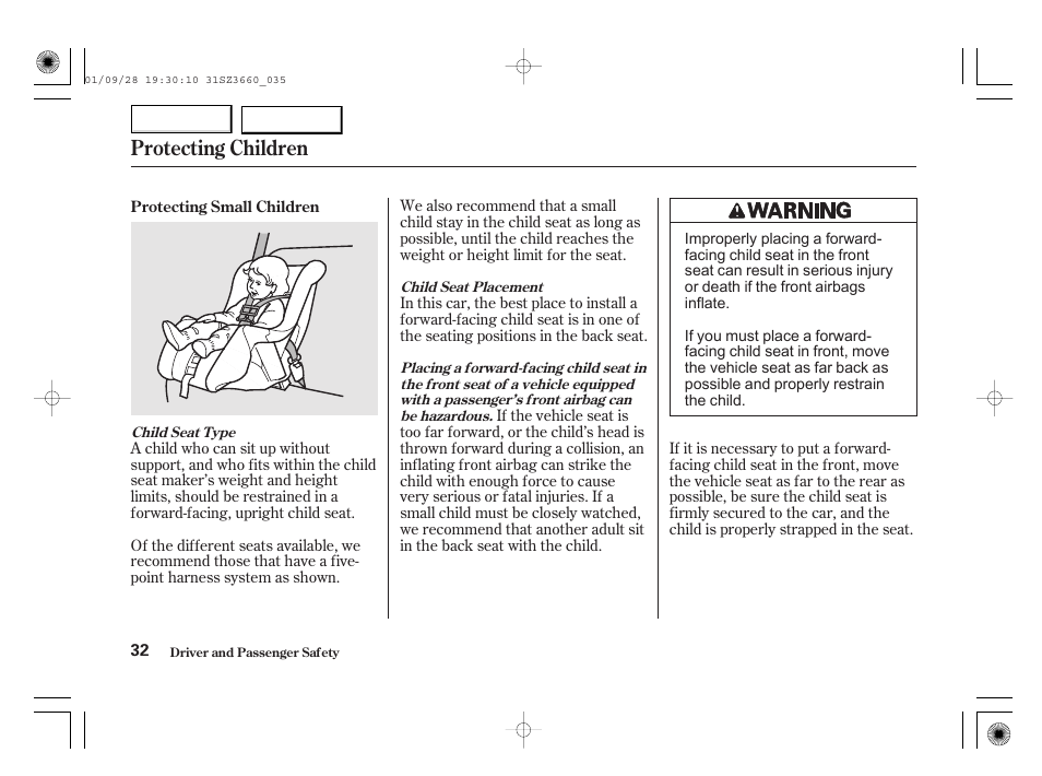 Protecting children | Acura 2002 RL - Owner's Manual User Manual | Page 35 / 343