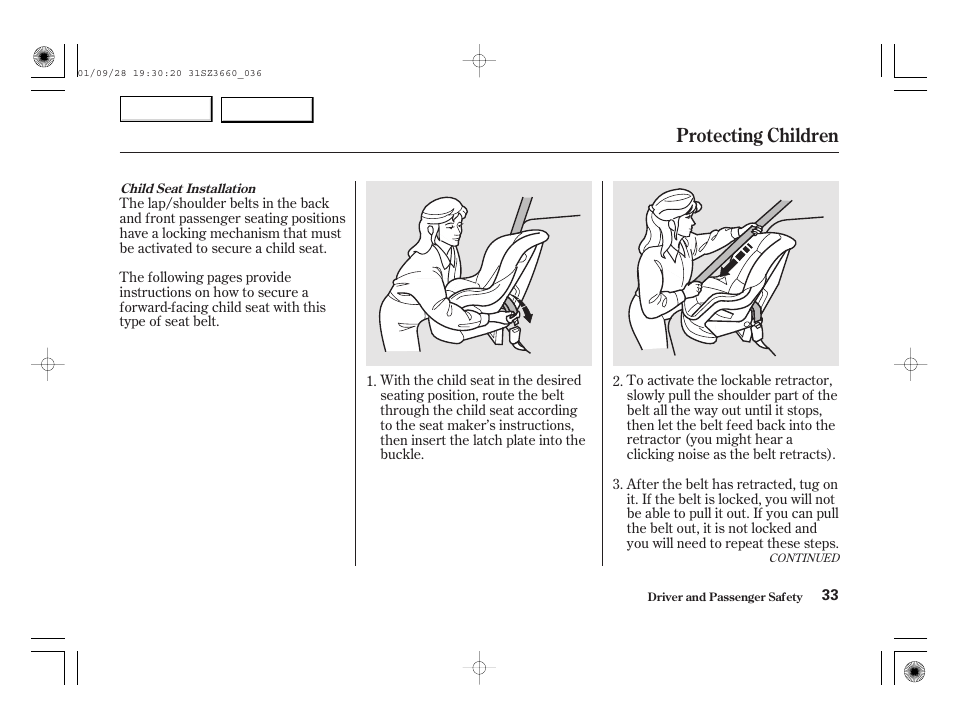 Protecting children | Acura 2002 RL - Owner's Manual User Manual | Page 36 / 343