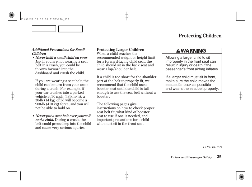 Protecting children | Acura 2002 RL - Owner's Manual User Manual | Page 38 / 343