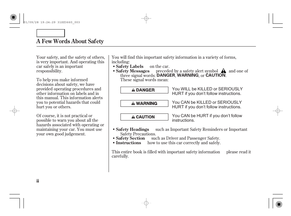 A few words about safety | Acura 2002 RL - Owner's Manual User Manual | Page 4 / 343