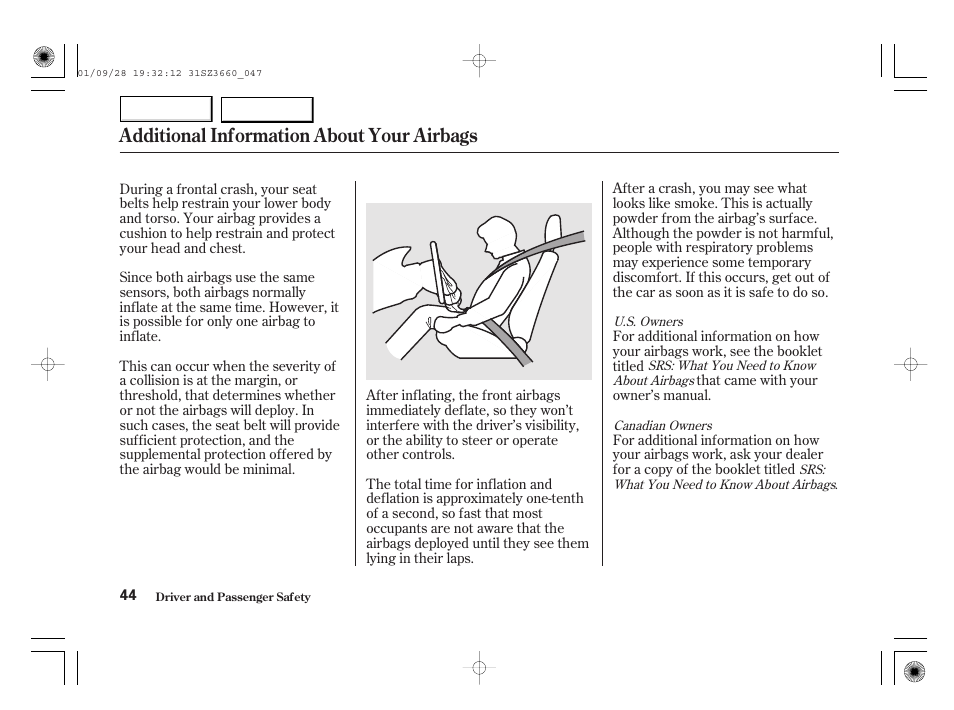 Additional information about your airbags | Acura 2002 RL - Owner's Manual User Manual | Page 47 / 343