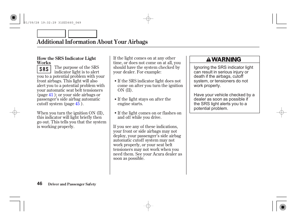 Additional information about your airbags | Acura 2002 RL - Owner's Manual User Manual | Page 49 / 343