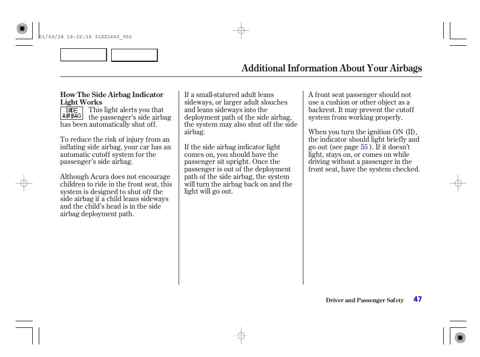 Additional information about your airbags | Acura 2002 RL - Owner's Manual User Manual | Page 50 / 343