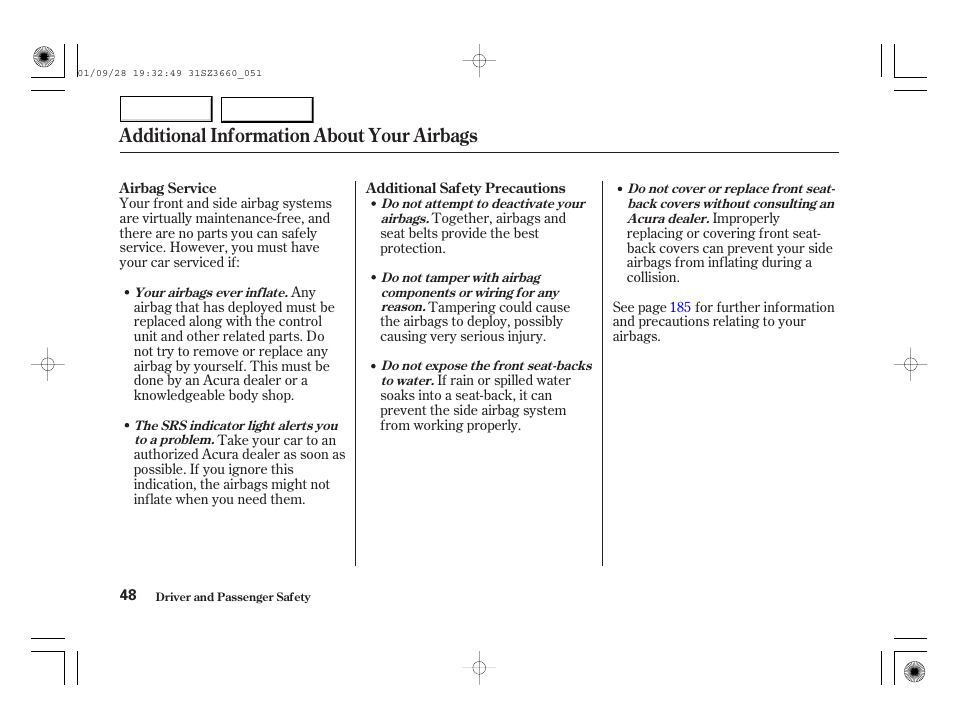 Additional information about your airbags | Acura 2002 RL - Owner's Manual User Manual | Page 51 / 343