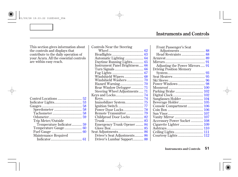 Instruments and controls | Acura 2002 RL - Owner's Manual User Manual | Page 54 / 343