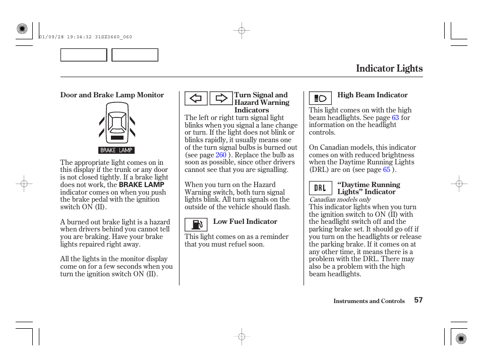 Indicator lights | Acura 2002 RL - Owner's Manual User Manual | Page 60 / 343