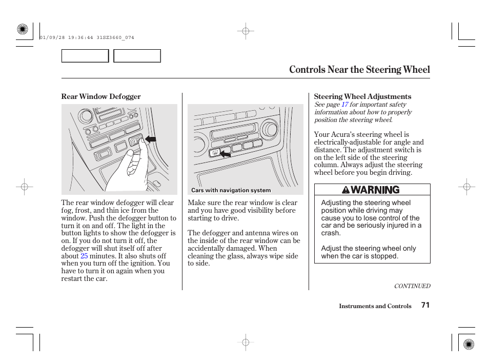 Controls near the steering wheel | Acura 2002 RL - Owner's Manual User Manual | Page 74 / 343
