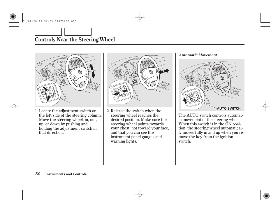 Controls near the steering wheel | Acura 2002 RL - Owner's Manual User Manual | Page 75 / 343