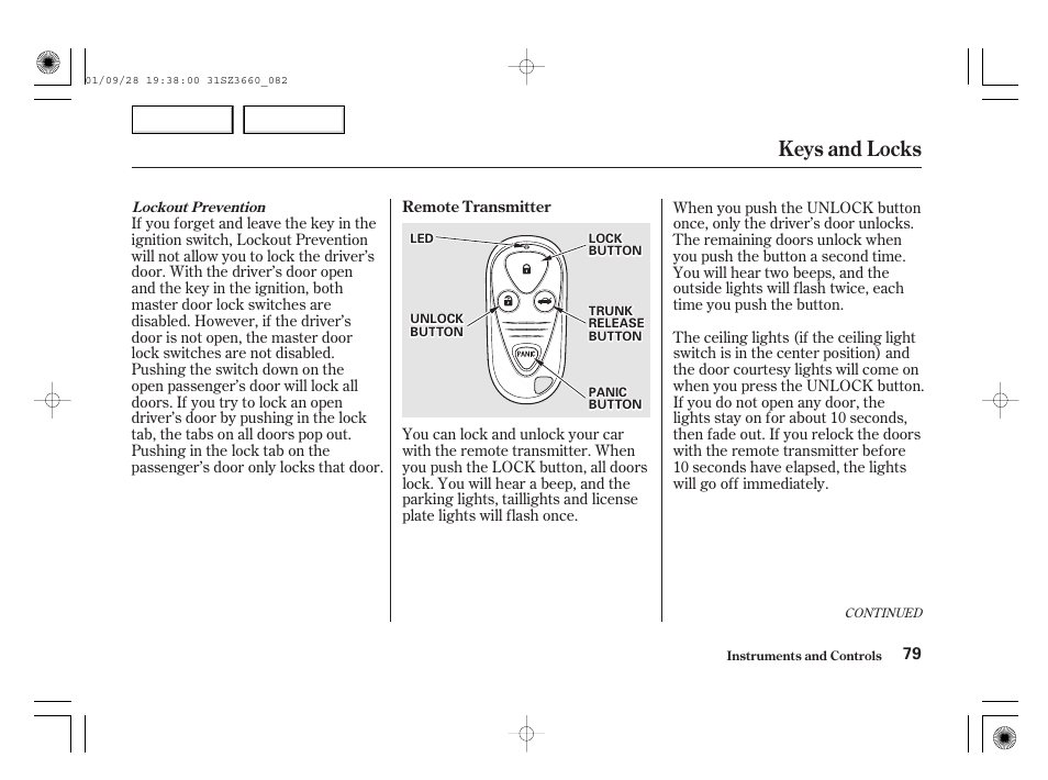 Keys and locks | Acura 2002 RL - Owner's Manual User Manual | Page 82 / 343