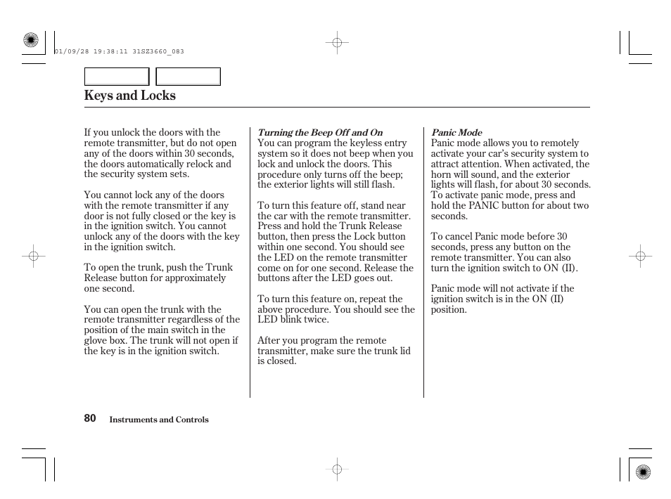 Keys and locks | Acura 2002 RL - Owner's Manual User Manual | Page 83 / 343