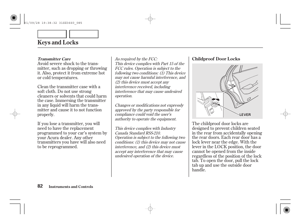 Keys and locks | Acura 2002 RL - Owner's Manual User Manual | Page 85 / 343