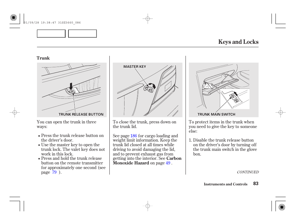 Keys and locks | Acura 2002 RL - Owner's Manual User Manual | Page 86 / 343