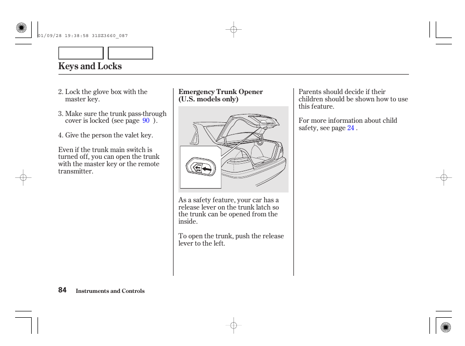 Keys and locks | Acura 2002 RL - Owner's Manual User Manual | Page 87 / 343