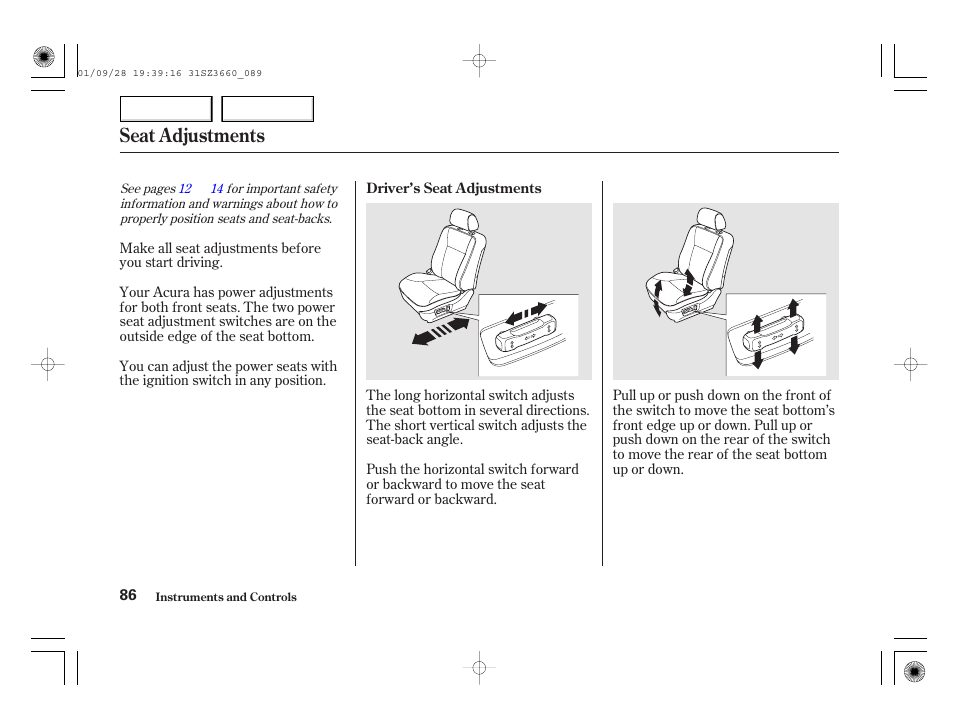 Seat adjustments | Acura 2002 RL - Owner's Manual User Manual | Page 89 / 343