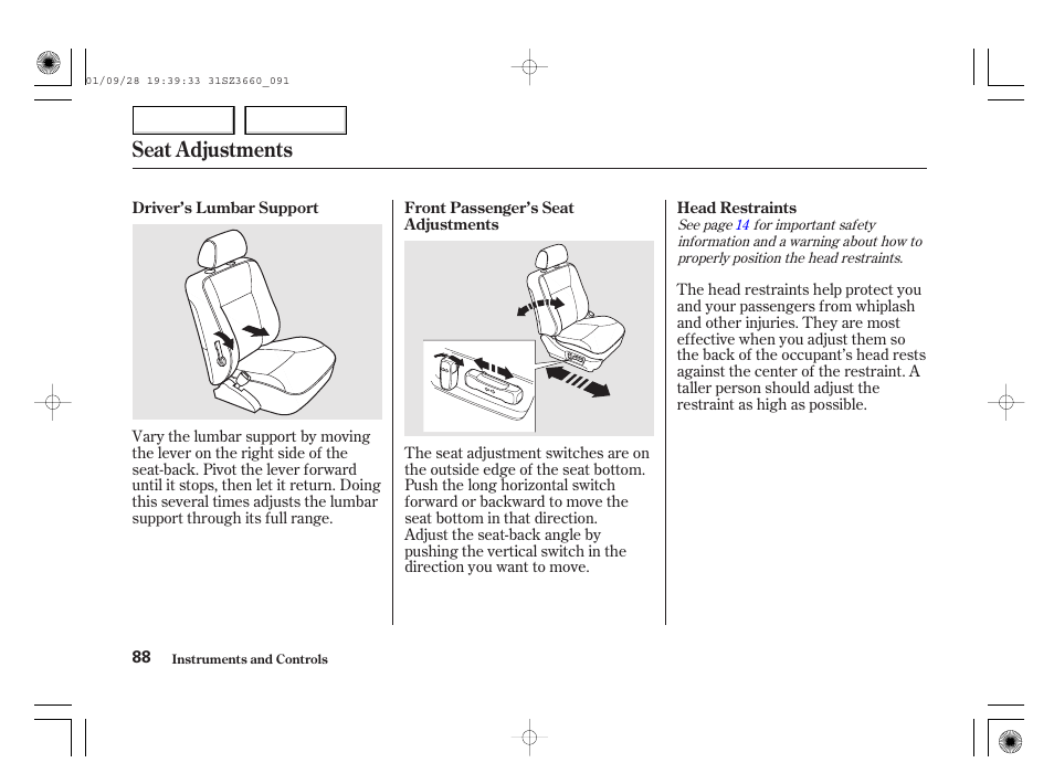 Seat adjustments | Acura 2002 RL - Owner's Manual User Manual | Page 91 / 343