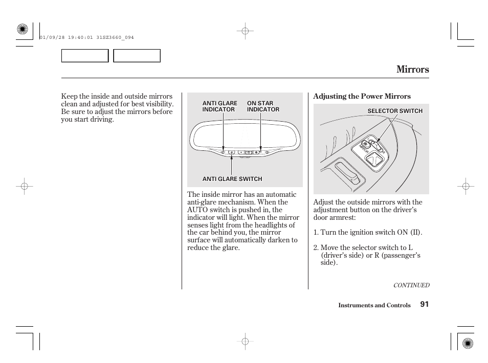 Mirrors | Acura 2002 RL - Owner's Manual User Manual | Page 94 / 343