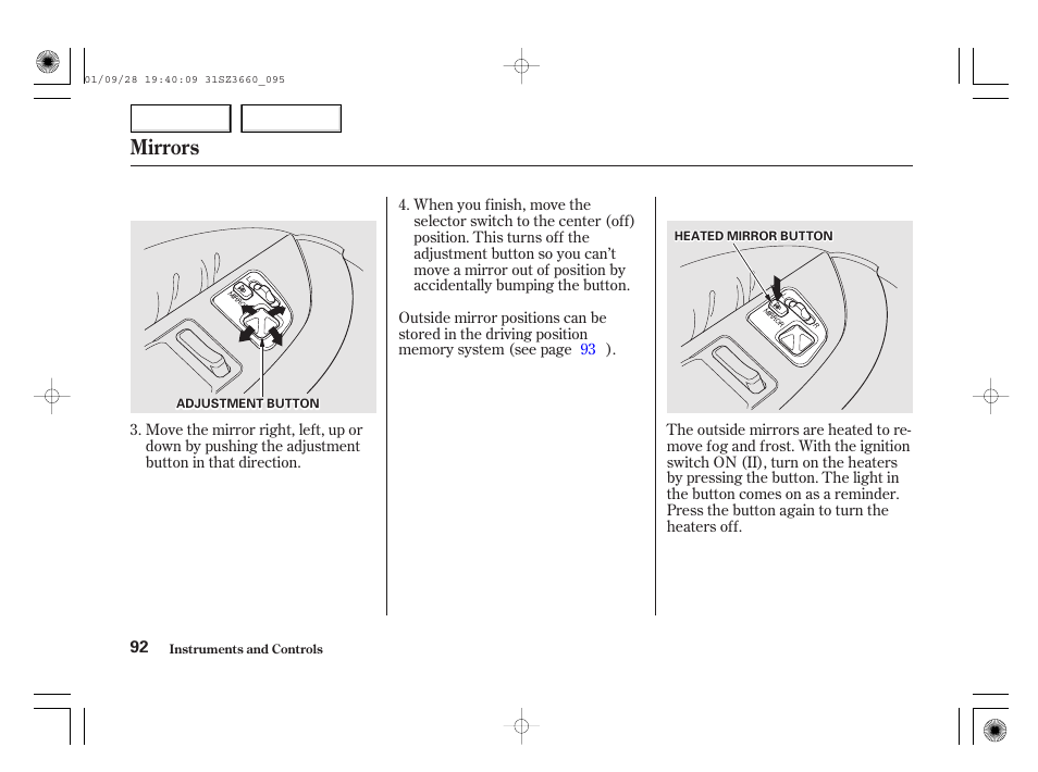 Mirrors | Acura 2002 RL - Owner's Manual User Manual | Page 95 / 343