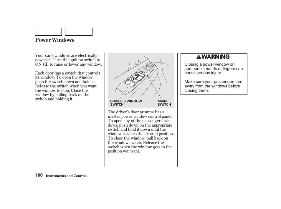 Power windows | Acura 2002 TL - Owner's Manual User Manual | Page 103 / 339