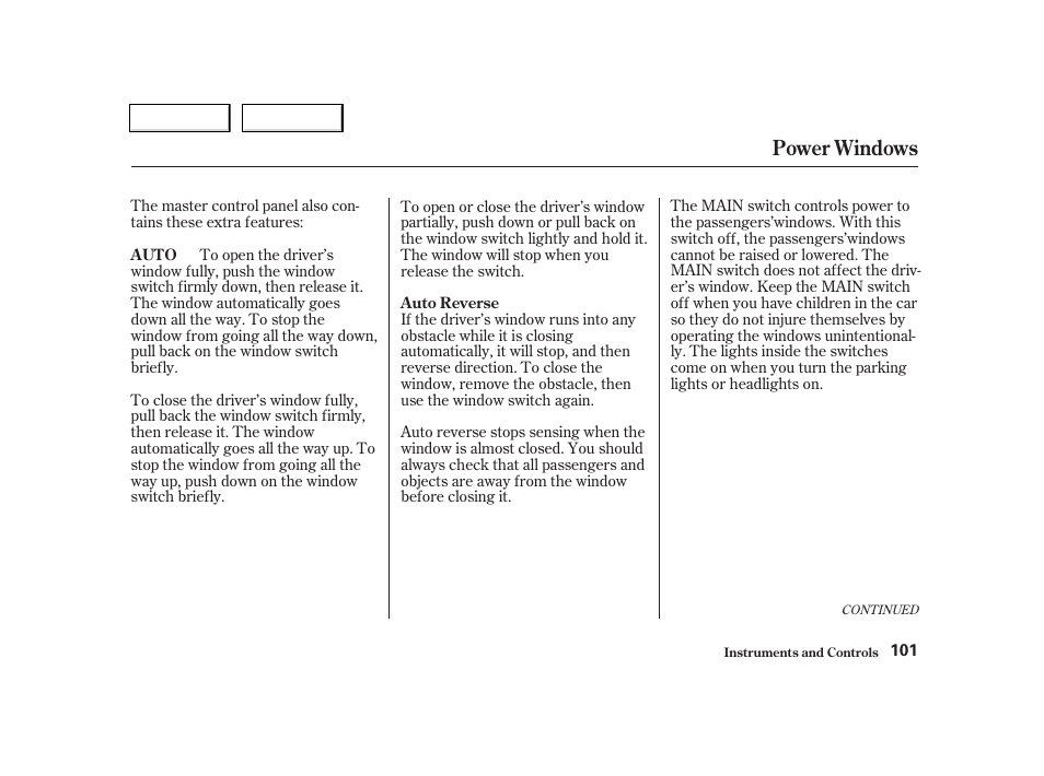 Power windows | Acura 2002 TL - Owner's Manual User Manual | Page 104 / 339