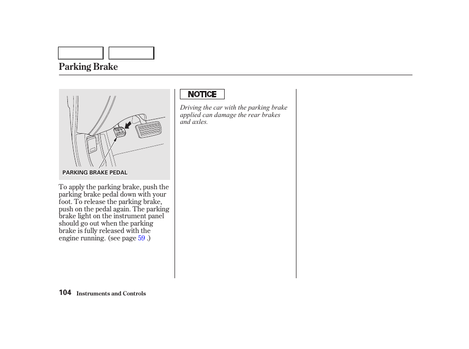 Parking brake | Acura 2002 TL - Owner's Manual User Manual | Page 107 / 339