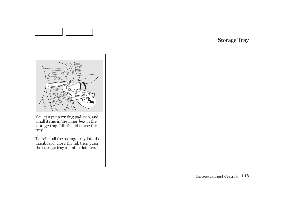 Storage tray | Acura 2002 TL - Owner's Manual User Manual | Page 116 / 339