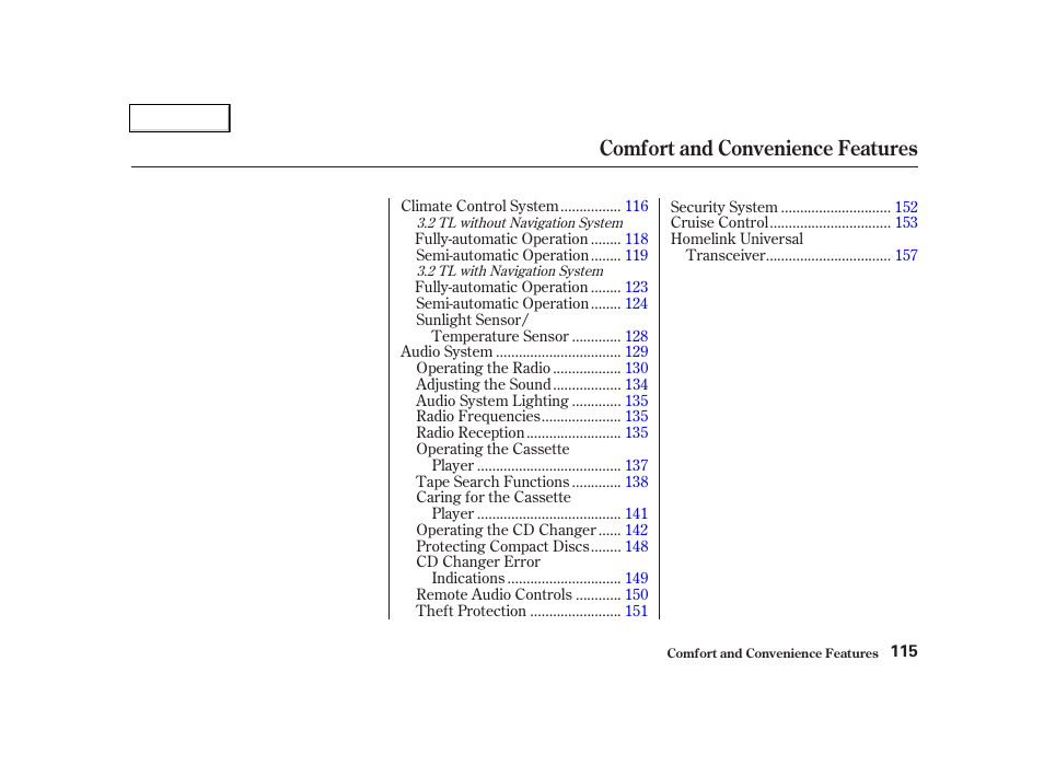 Comfort and convenience features | Acura 2002 TL - Owner's Manual User Manual | Page 118 / 339