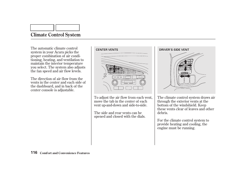 Climate control system | Acura 2002 TL - Owner's Manual User Manual | Page 119 / 339