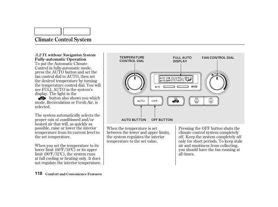 Climate control system | Acura 2002 TL - Owner's Manual User Manual | Page 121 / 339