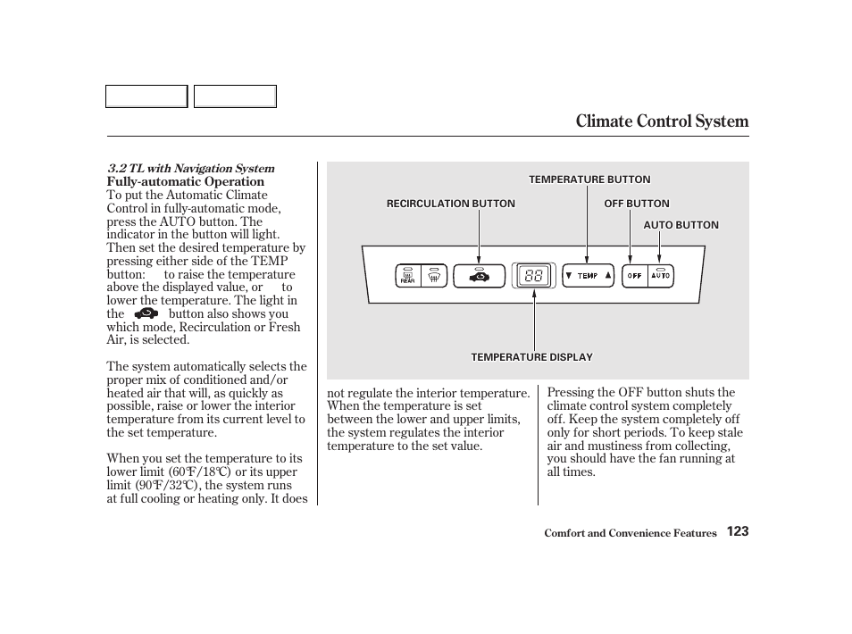 Climate control system | Acura 2002 TL - Owner's Manual User Manual | Page 126 / 339