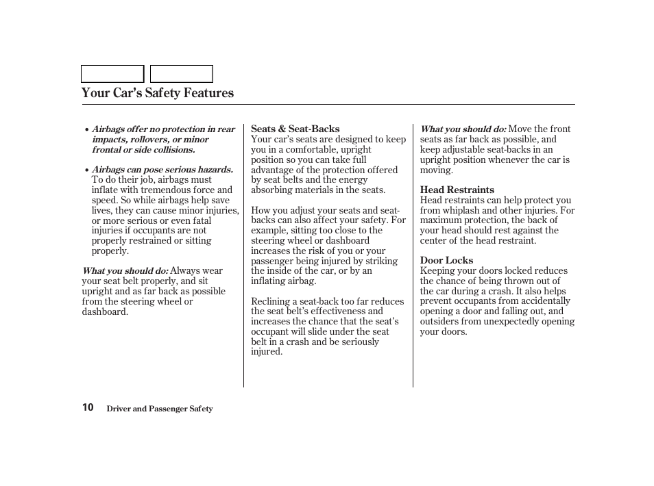 Your car’s safety features | Acura 2002 TL - Owner's Manual User Manual | Page 13 / 339