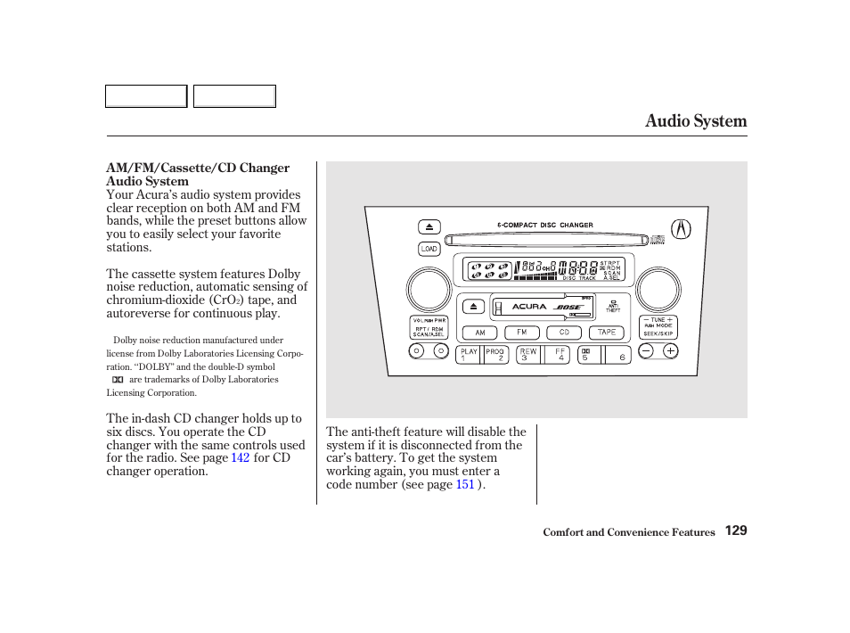 Audio system | Acura 2002 TL - Owner's Manual User Manual | Page 132 / 339