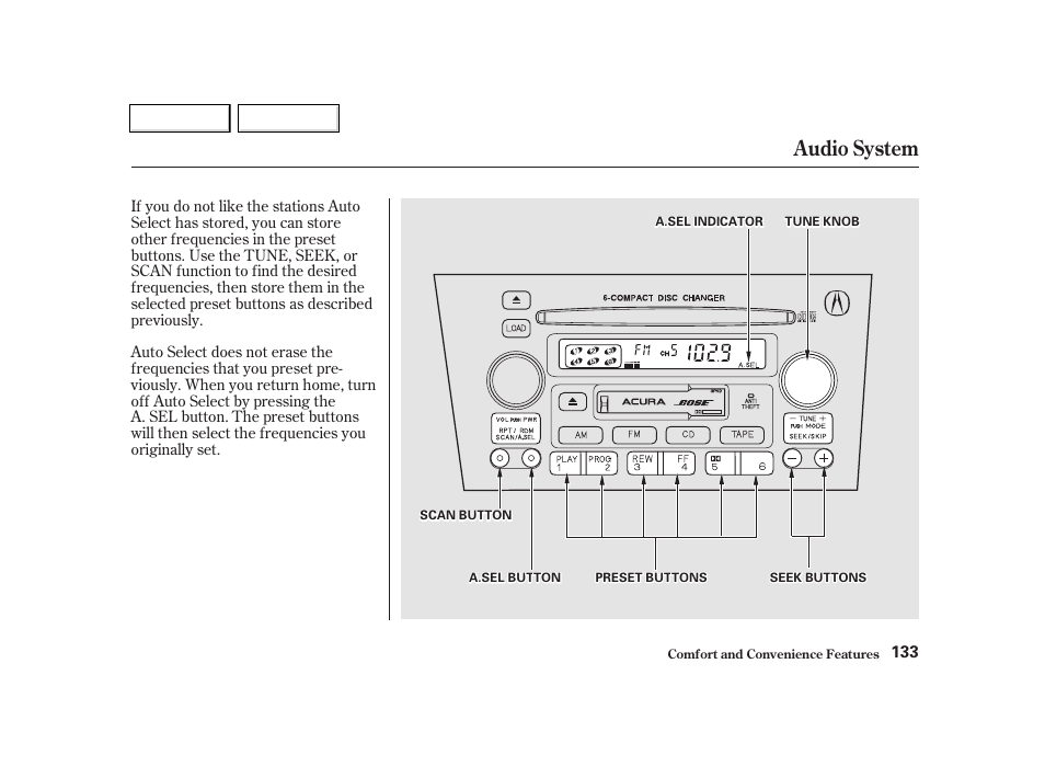 Audio system | Acura 2002 TL - Owner's Manual User Manual | Page 136 / 339