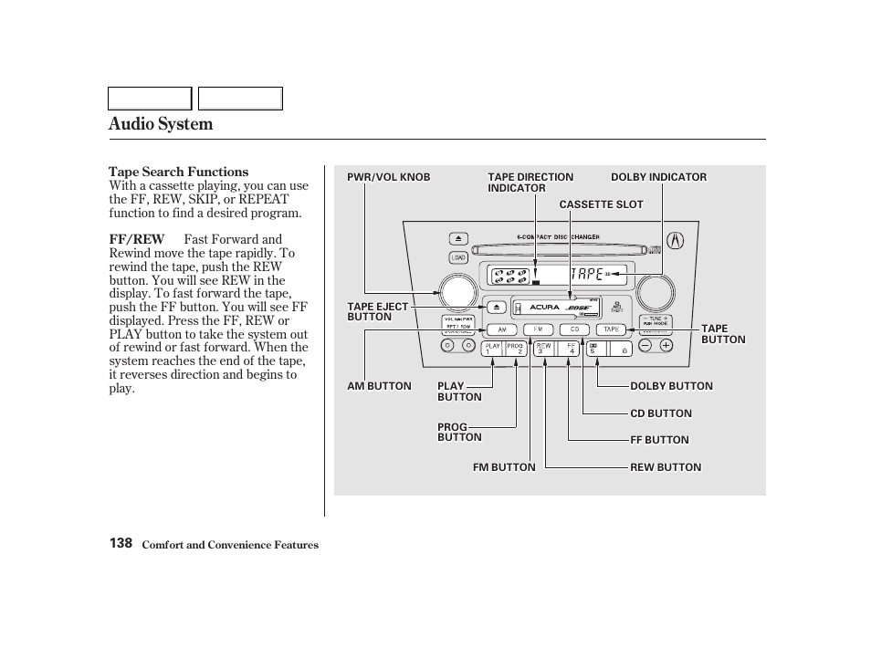 Audio system | Acura 2002 TL - Owner's Manual User Manual | Page 141 / 339