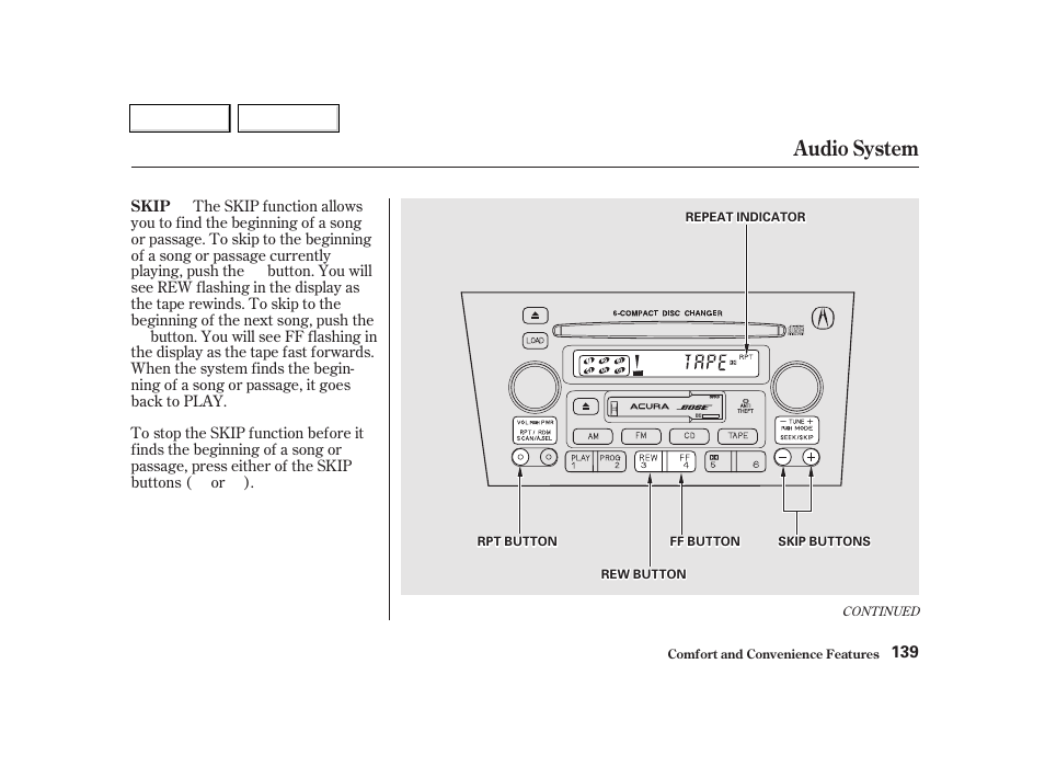 Audio system | Acura 2002 TL - Owner's Manual User Manual | Page 142 / 339