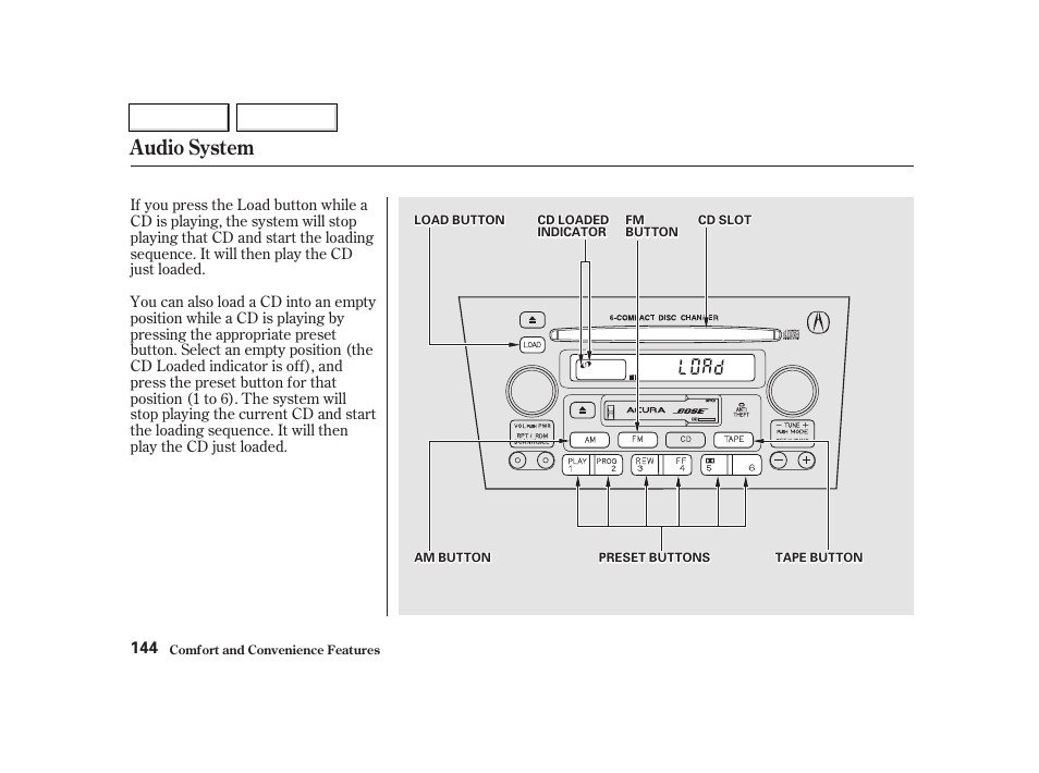 Audio system | Acura 2002 TL - Owner's Manual User Manual | Page 147 / 339