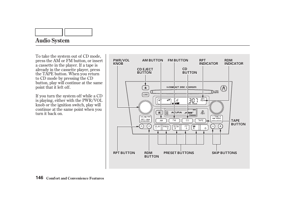 Audio system | Acura 2002 TL - Owner's Manual User Manual | Page 149 / 339