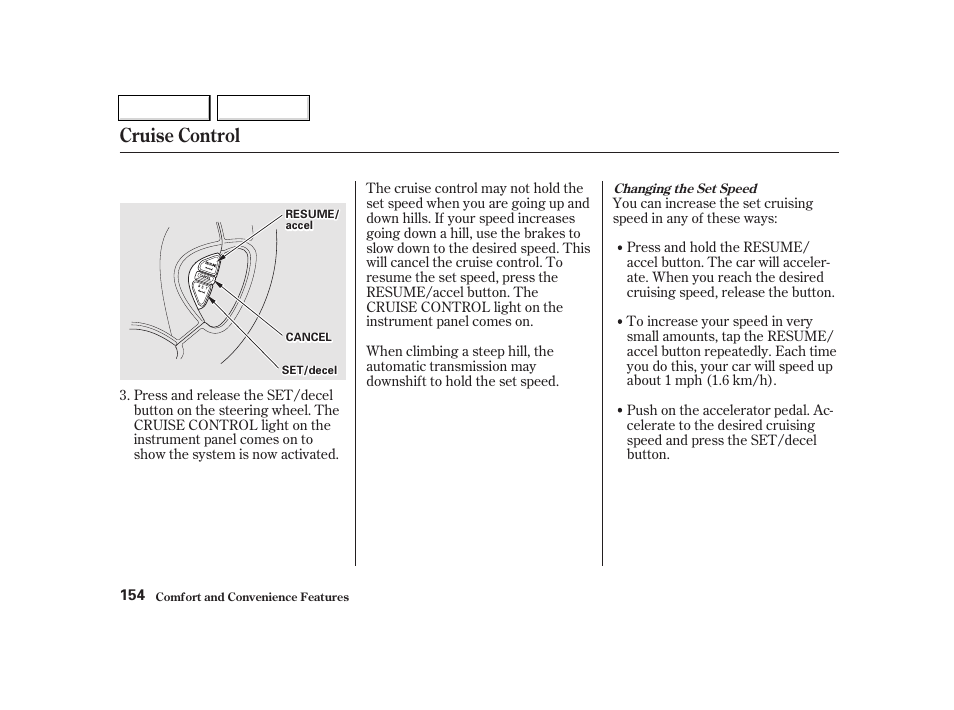 Cruise control | Acura 2002 TL - Owner's Manual User Manual | Page 157 / 339