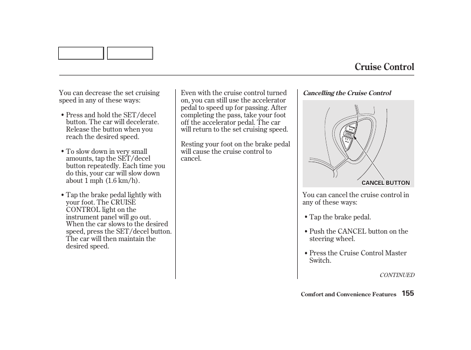 Cruise control | Acura 2002 TL - Owner's Manual User Manual | Page 158 / 339