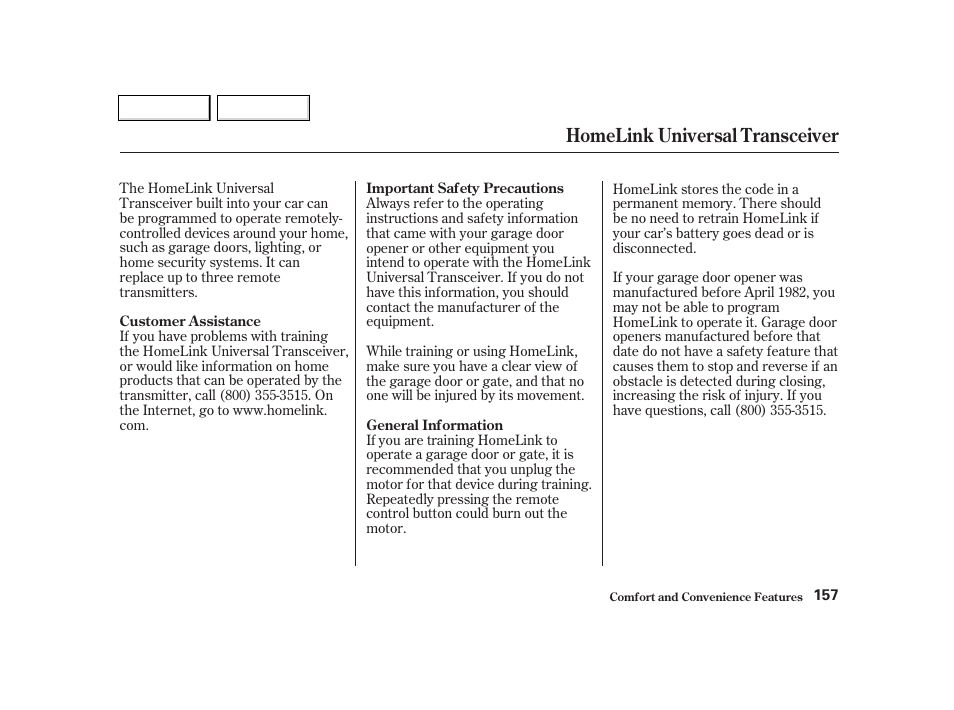 Homelink universal transceiver | Acura 2002 TL - Owner's Manual User Manual | Page 160 / 339