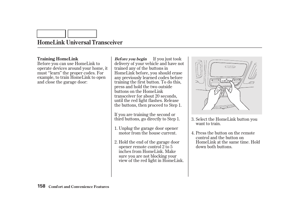 Homelink universal transceiver | Acura 2002 TL - Owner's Manual User Manual | Page 161 / 339