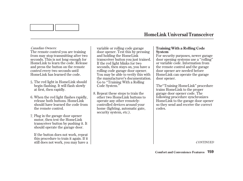 Homelink universal transceiver | Acura 2002 TL - Owner's Manual User Manual | Page 162 / 339