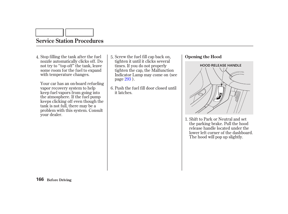 Service station procedures | Acura 2002 TL - Owner's Manual User Manual | Page 169 / 339