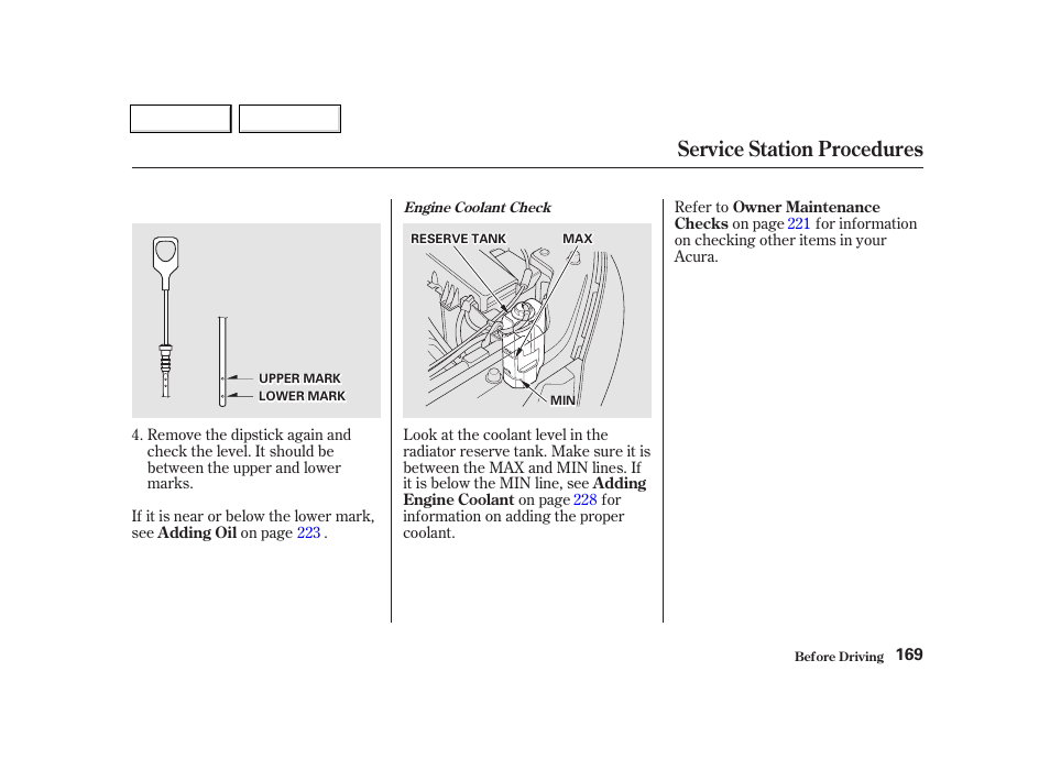 Service station procedures | Acura 2002 TL - Owner's Manual User Manual | Page 172 / 339