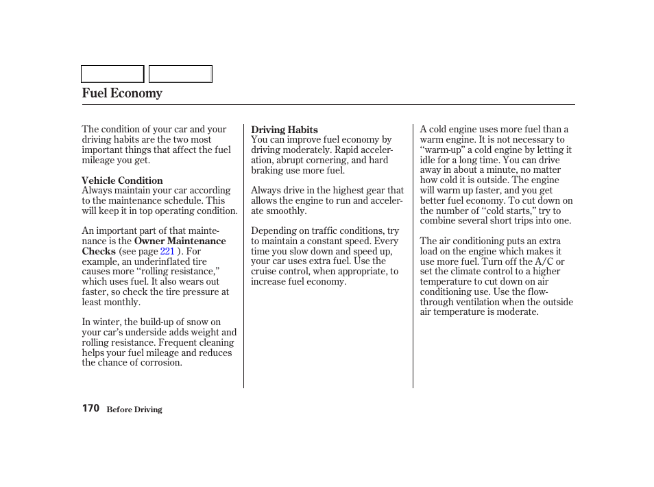 Fuel economy | Acura 2002 TL - Owner's Manual User Manual | Page 173 / 339