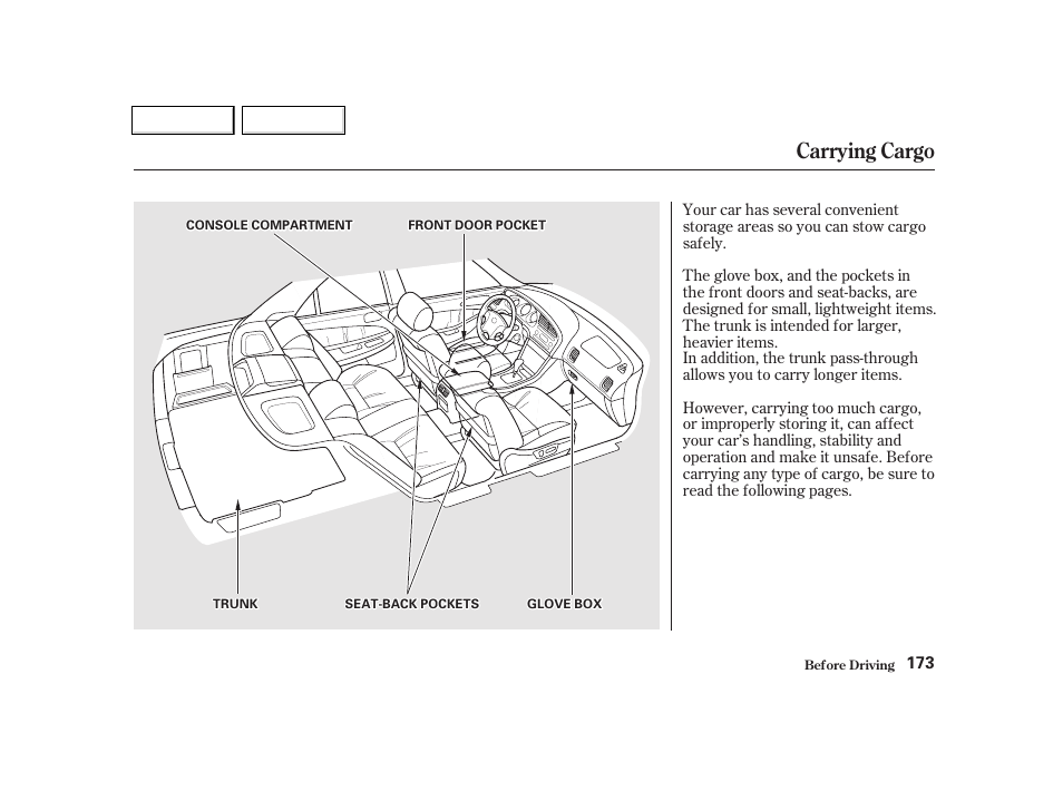 Carrying cargo | Acura 2002 TL - Owner's Manual User Manual | Page 176 / 339