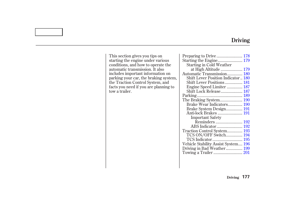 Driving | Acura 2002 TL - Owner's Manual User Manual | Page 180 / 339