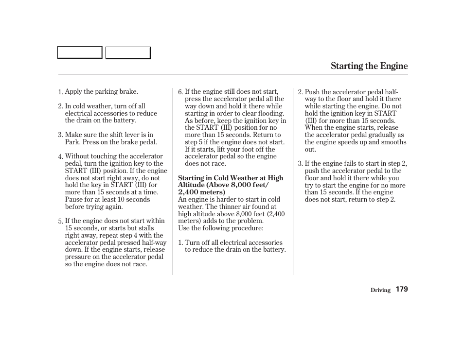 Starting the engine | Acura 2002 TL - Owner's Manual User Manual | Page 182 / 339