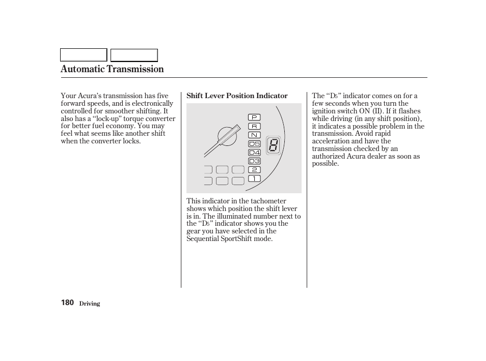 Automatic transmission | Acura 2002 TL - Owner's Manual User Manual | Page 183 / 339